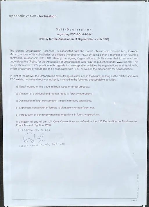 Self-Declaration FSC-POL-01-004
